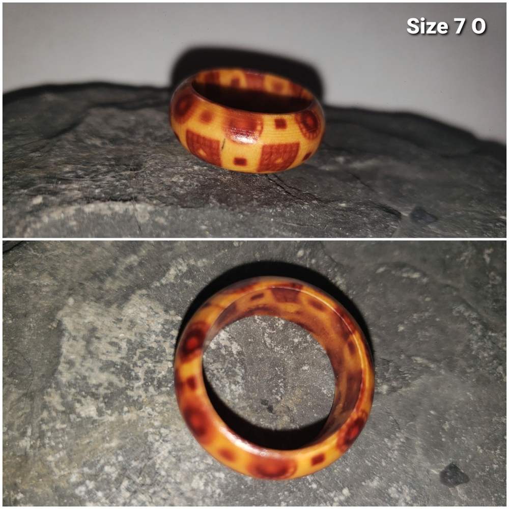 Unique Wooden Patterned Ring Size 7